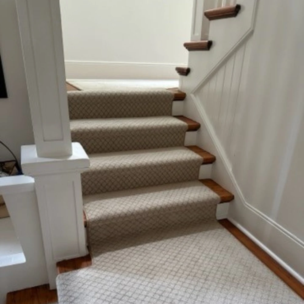 custom stair runner in beige print